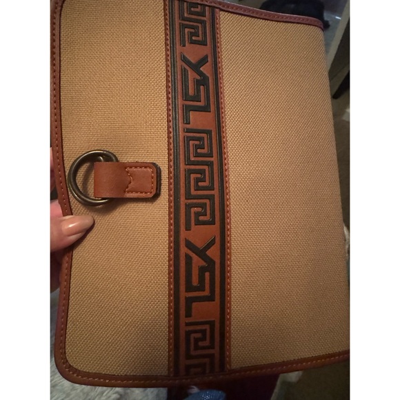 Vintage Yves Saint Laurent Greek Style Beige Canvas Clutch